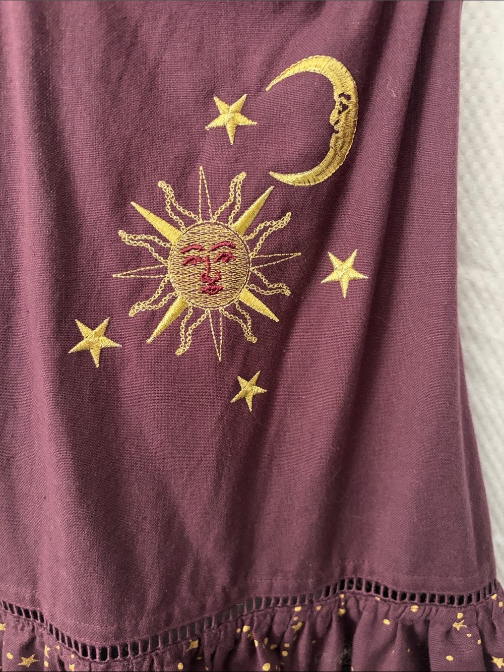 NWT World Market 100% Cotton Purple & Gold Embroidery Celestial Kitchen Apron - Picture 4 of 9